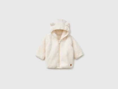 Benetton Creamy White New Born Teddy Bear-Effect Sweatshirt SKU: 36BTA501T_0R2 Image 01