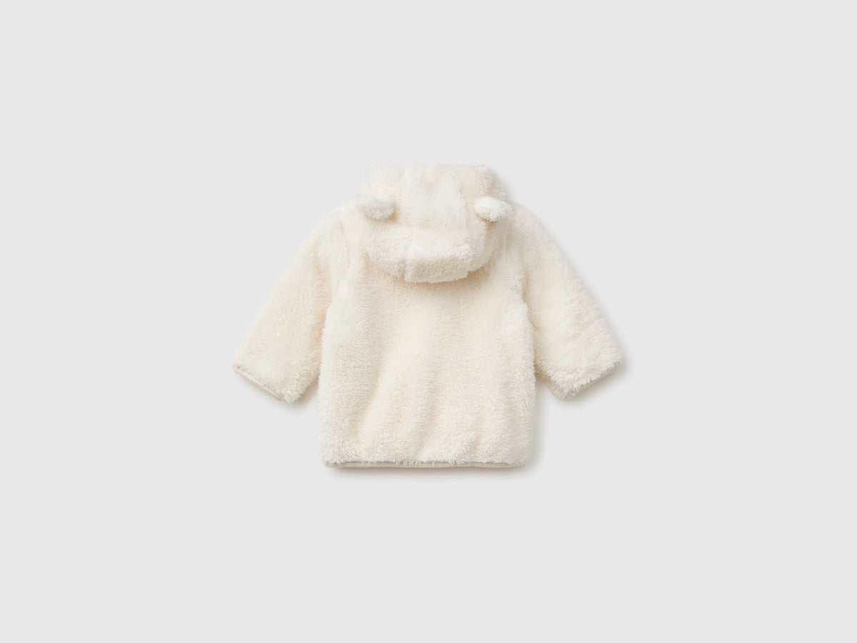 Benetton Creamy White New Born Teddy Bear-Effect Sweatshirt SKU: 36BTA501T_0R2 Image 02