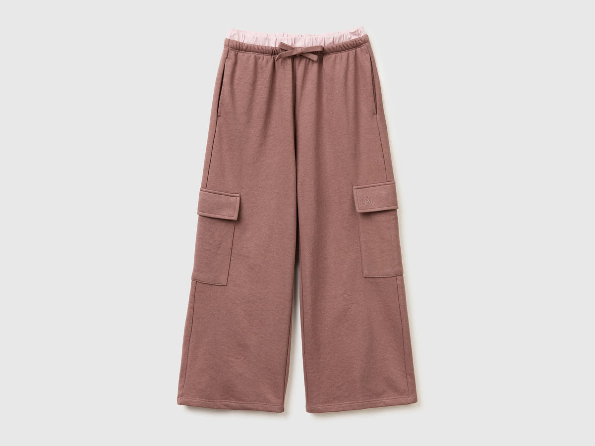 Benetton Brown Girls Cargo Pants with Elastic SKU: 36EKCF06X_24R Image 01