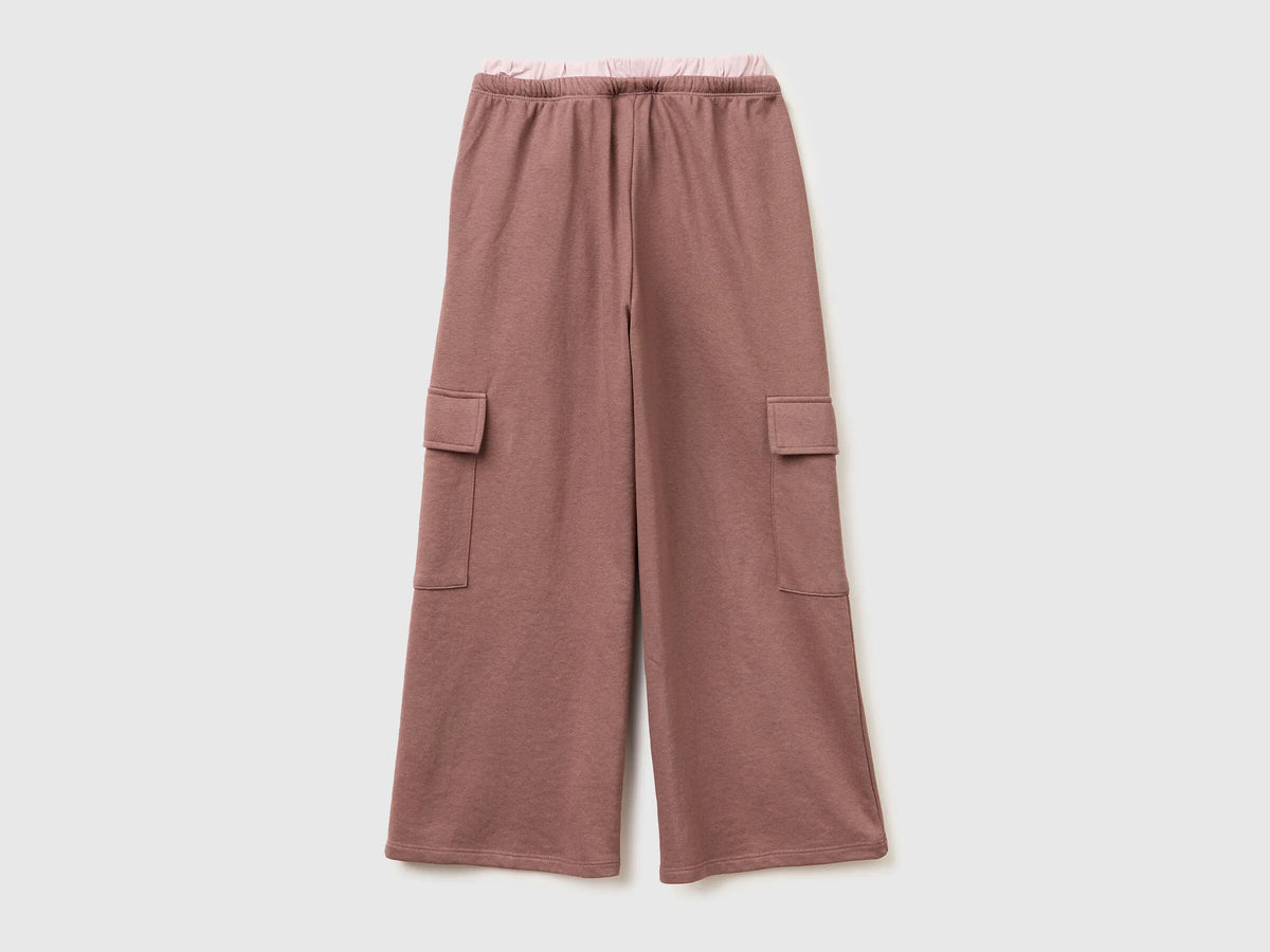 Benetton Brown Girls Cargo Pants with Elastic SKU: 36EKCF06X_24R Image 02