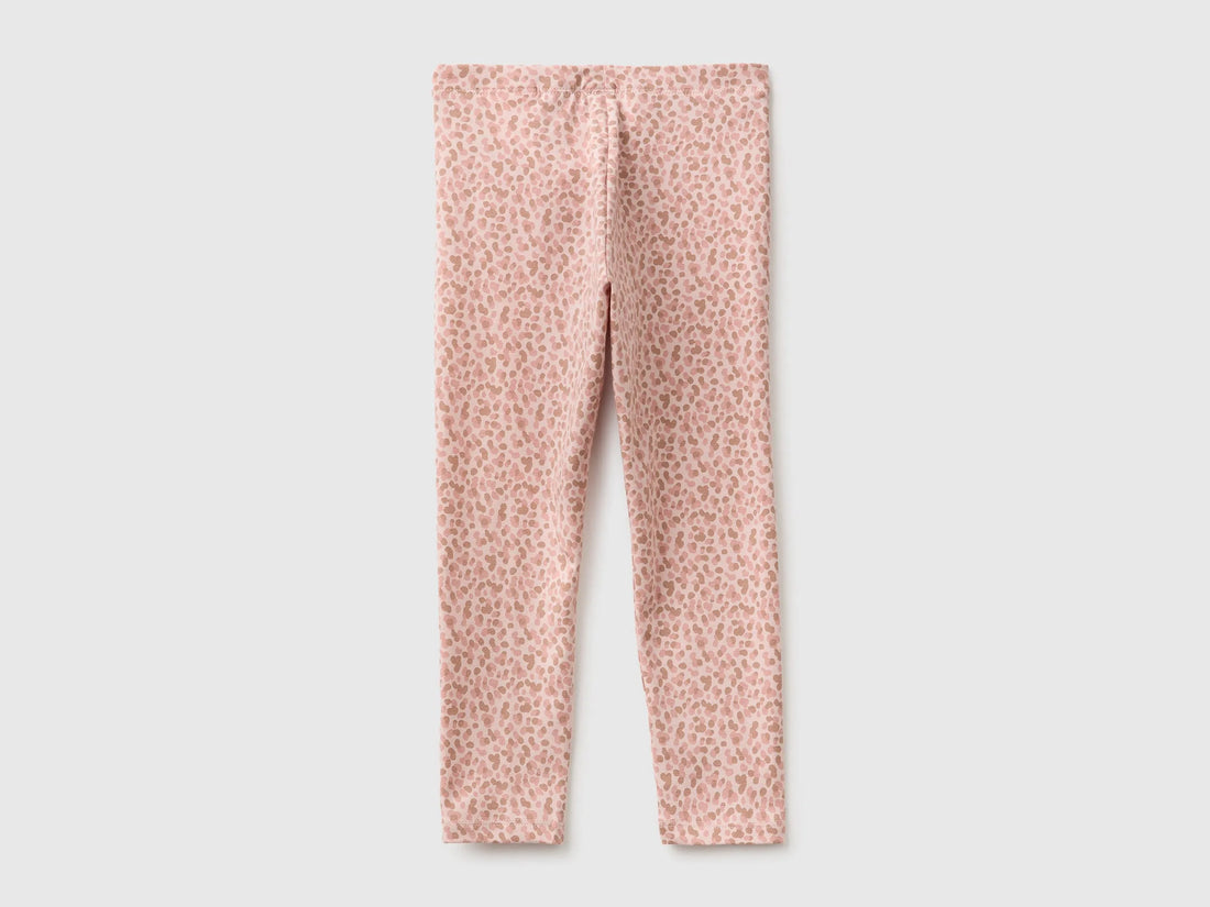 Benetton Soft Pink Girls Patterned Leggings in Stretch Cotton SKU: 36MSGF05L_902 Image 02