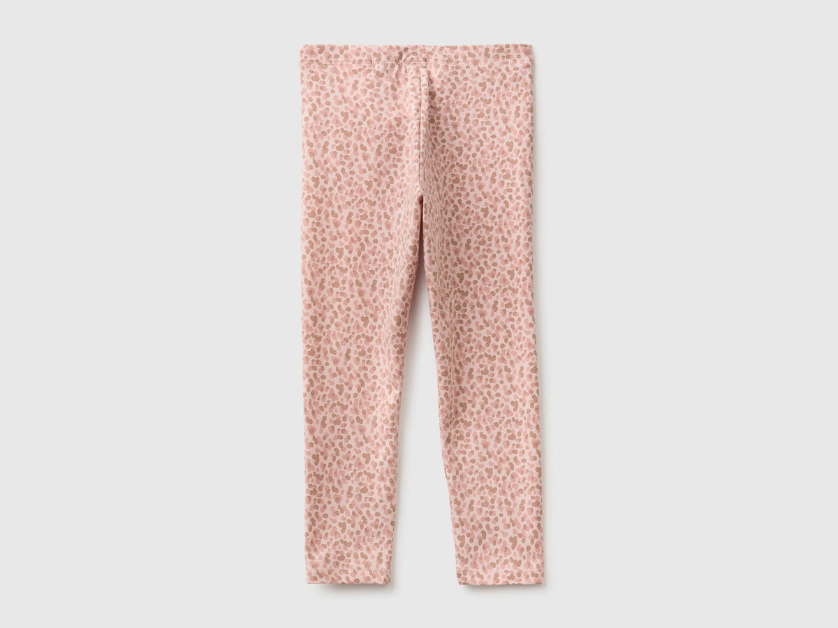 Benetton Soft Pink Girls Patterned Leggings in Stretch Cotton SKU: 36MSGF05L_902 Image 02