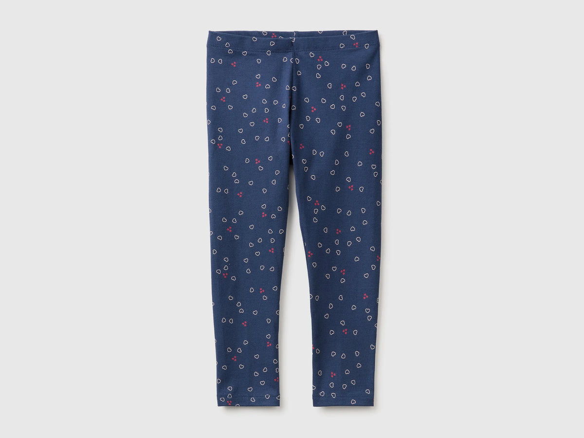 Benetton Blue Girls Patterned Leggings in Stretch Cotton SKU: 36MSGF05L_903 Image 01