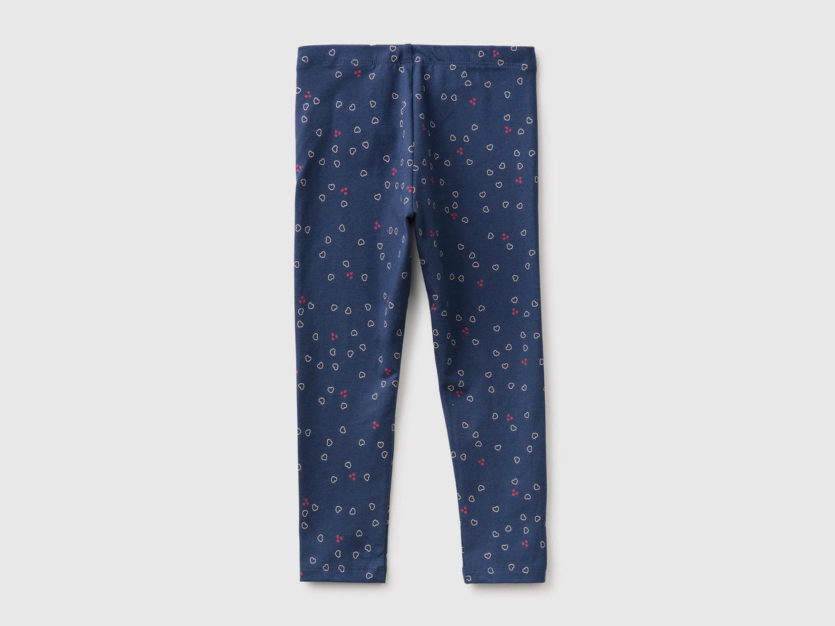 Benetton Blue Girls Patterned Leggings in Stretch Cotton SKU: 36MSGF05L_903 Image 02