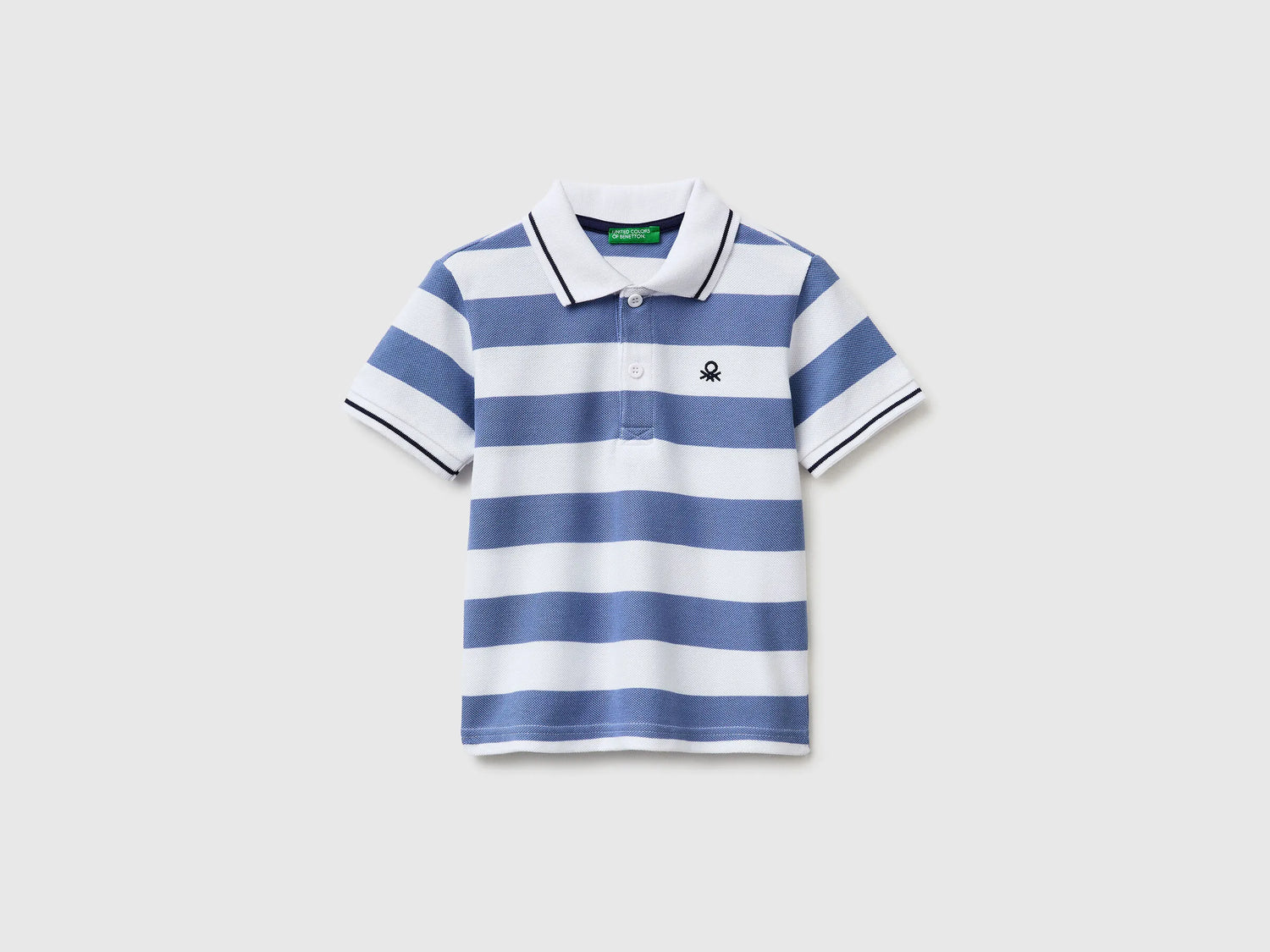 Benetton Blue Boys Striped Polo SKU: 37JJG3012_902 Image 01