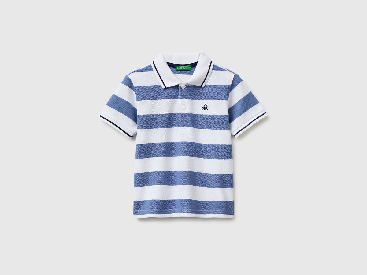Benetton Blue Boys Striped Polo SKU: 37JJG3012_902 Image 01