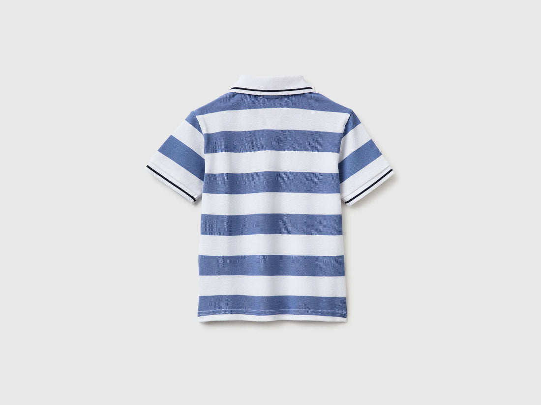 Benetton Blue Boys Striped Polo SKU: 37JJG3012_902 Image 02