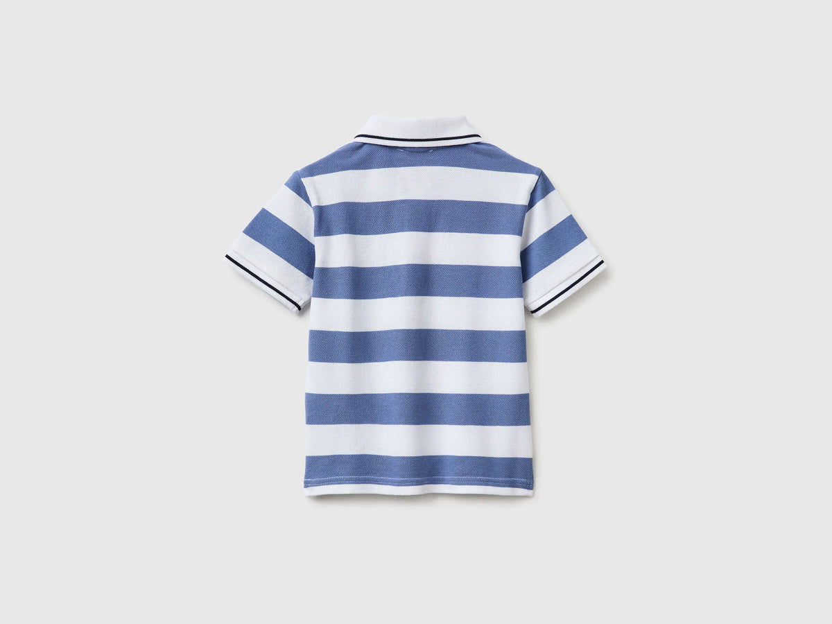 Benetton Blue Boys Striped Polo SKU: 37JJG3012_902 Image 02