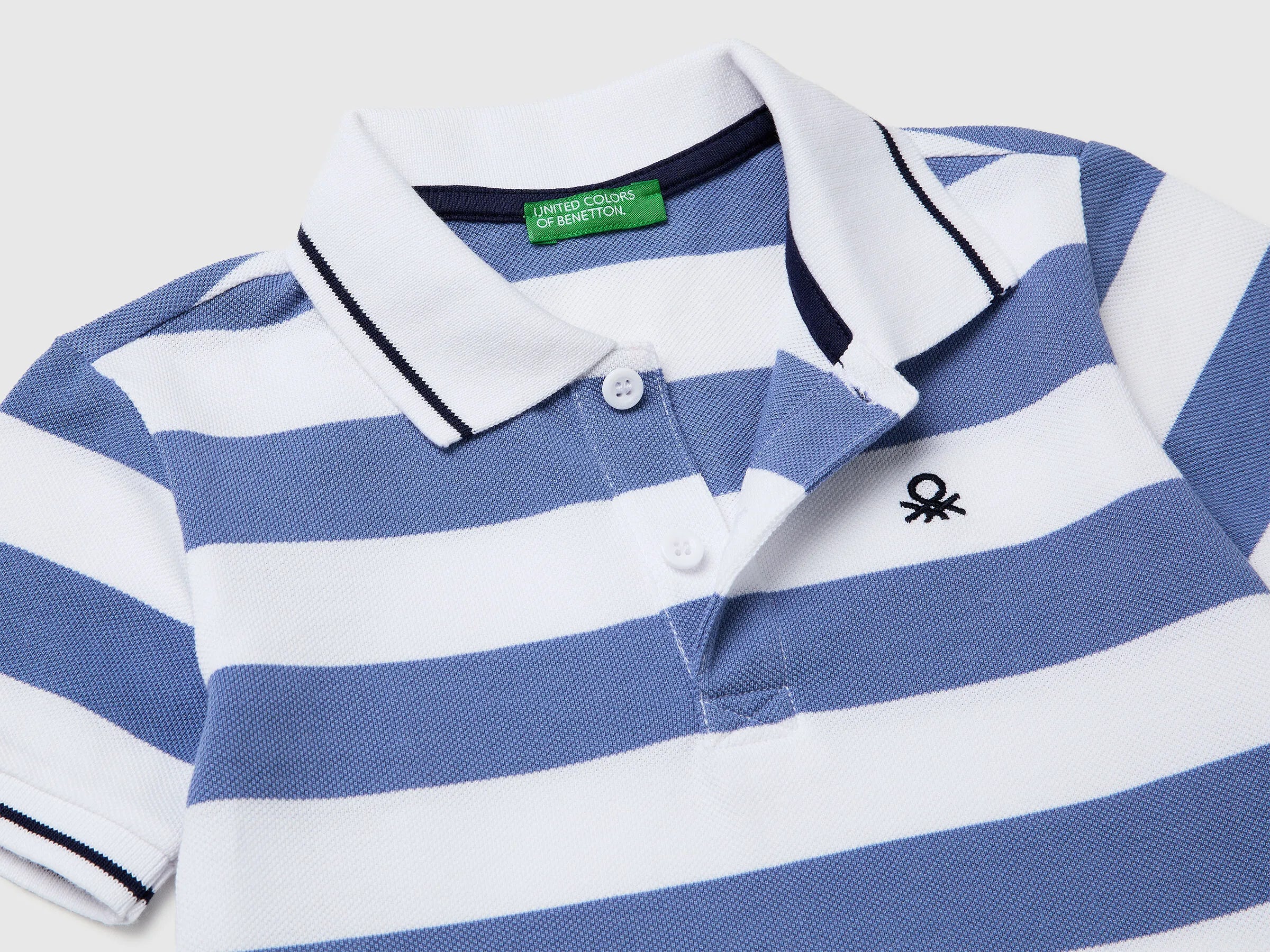 Benetton Blue Boys Striped Polo SKU: 37JJG3012_902 Image 03