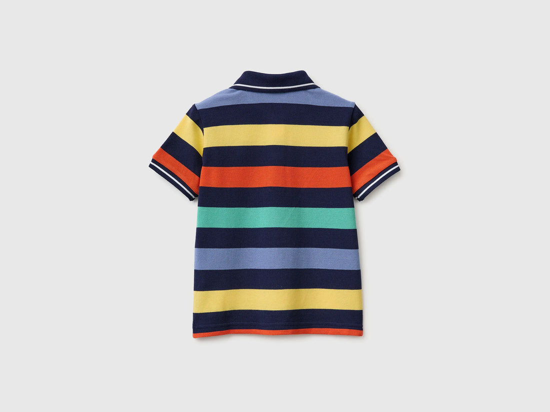 Benetton Dark Blue Boys Striped Polo SKU: 37JJG3012_907 Image 02