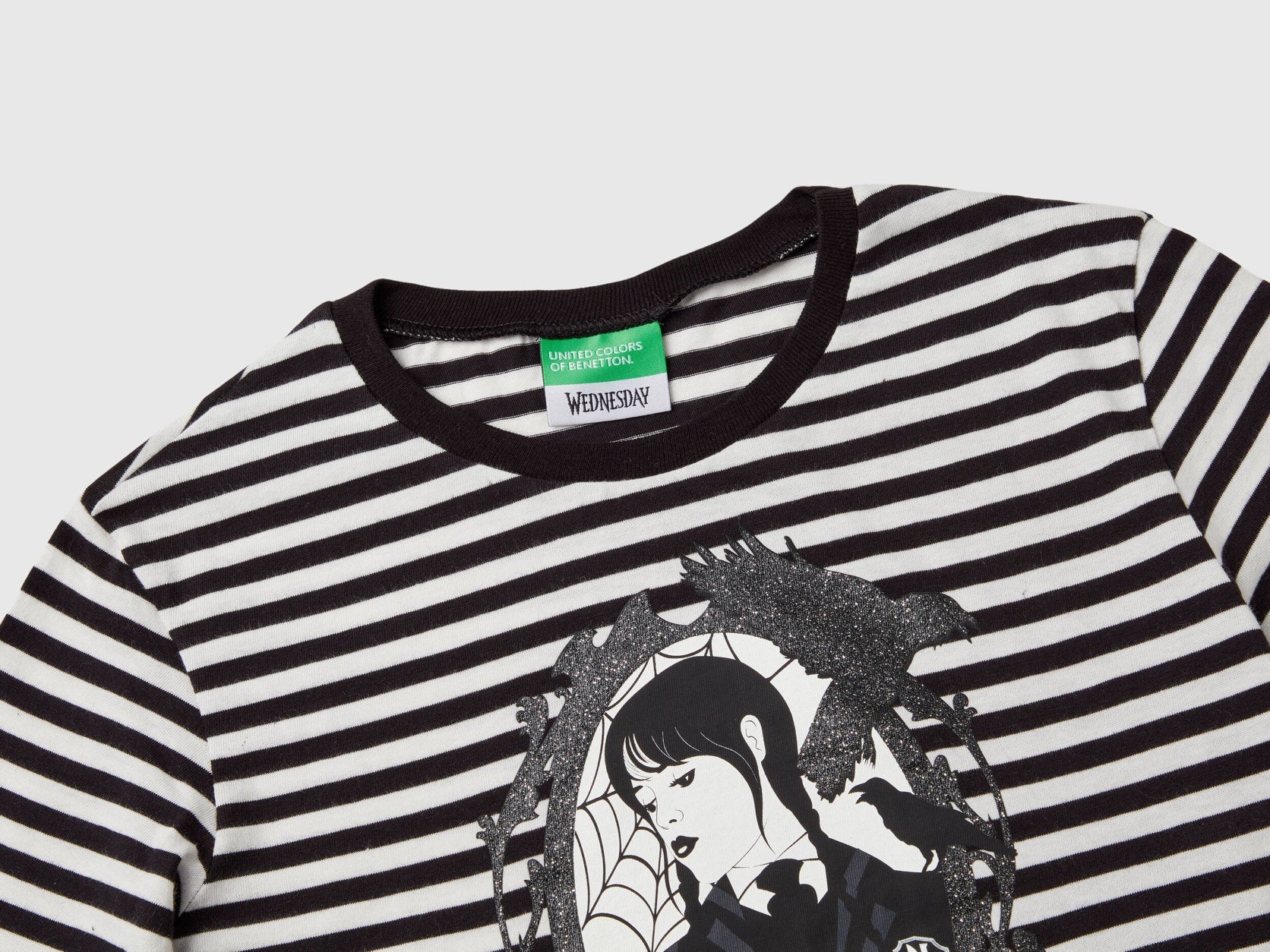 Striped Black and White Wednesday Addams T-Shirt_37JPC10ME_901_03