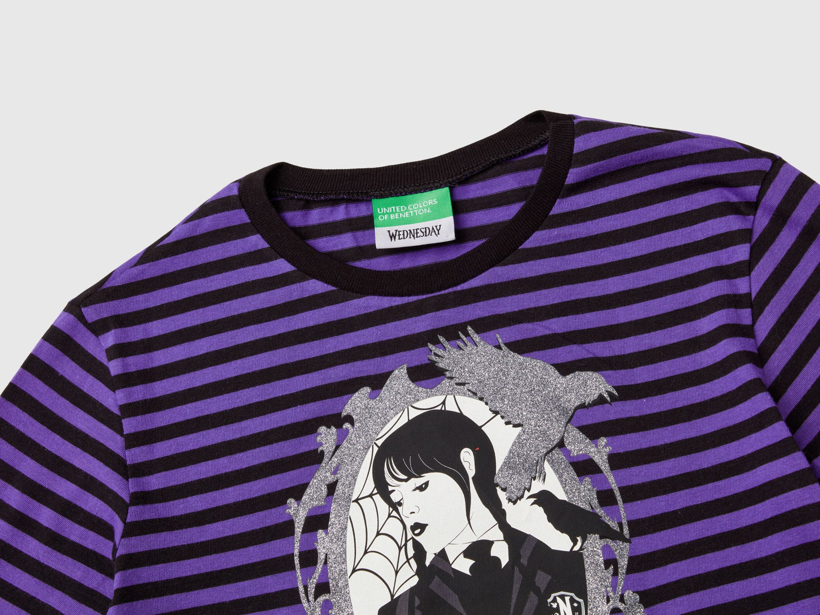 Striped Purple and Black Wednesday Addams T-Shirt_37JPC10ME_903_03