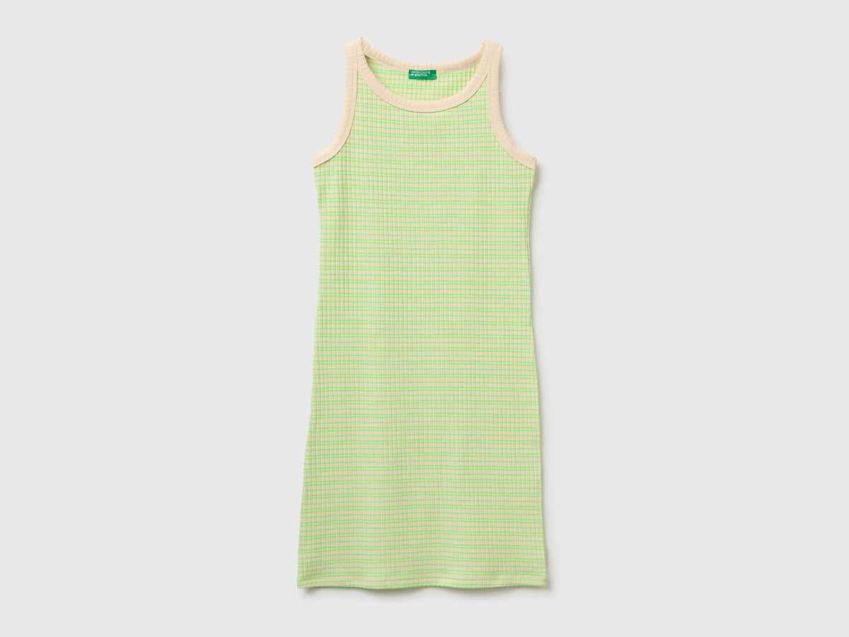 Benetton Green Girls Striped Midi Dress SKU: 38DBCV019_901 Image 01