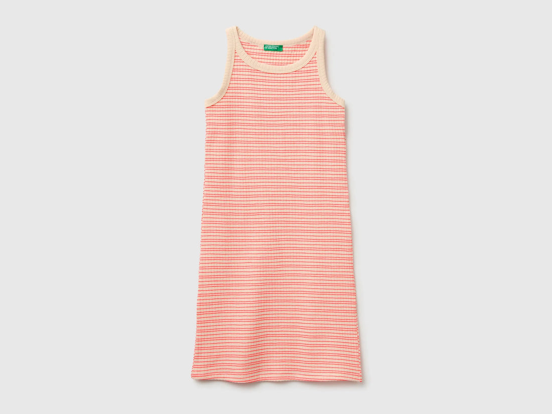 Benetton Pink Girls Striped Midi Dress SKU: 38DBCV019_902 Image 01