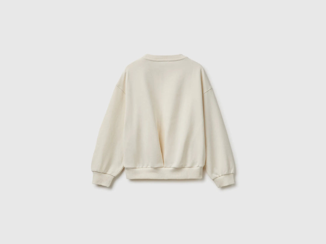 Benetton Creamy White Girls 100% Cotton Closed Sweatshirt SKU: 38O3C10U6_0R2 Image 02