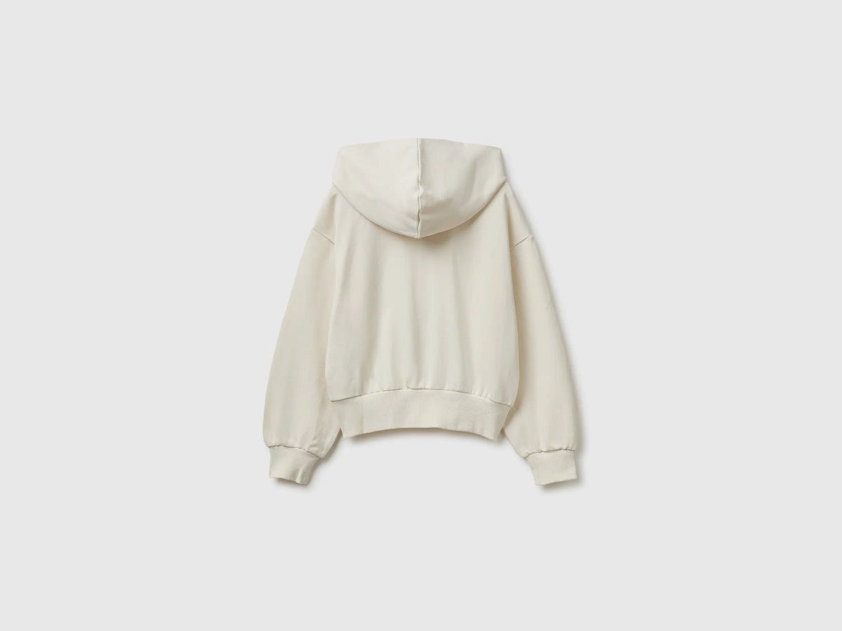 Benetton Creamy White Girls 100% Cotton Hoodie SKU: 38O3C506C_0R2 Image 02