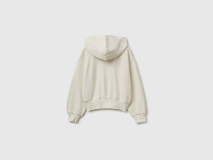 Benetton Creamy White Girls 100% Cotton Hoodie SKU: 38O3C506C_0R2 Image 02