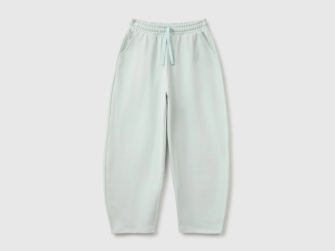 Benetton Light Green Girls Barrel-Fit Joggers in Fleece SKU: 38O3CF076_00M Image 01