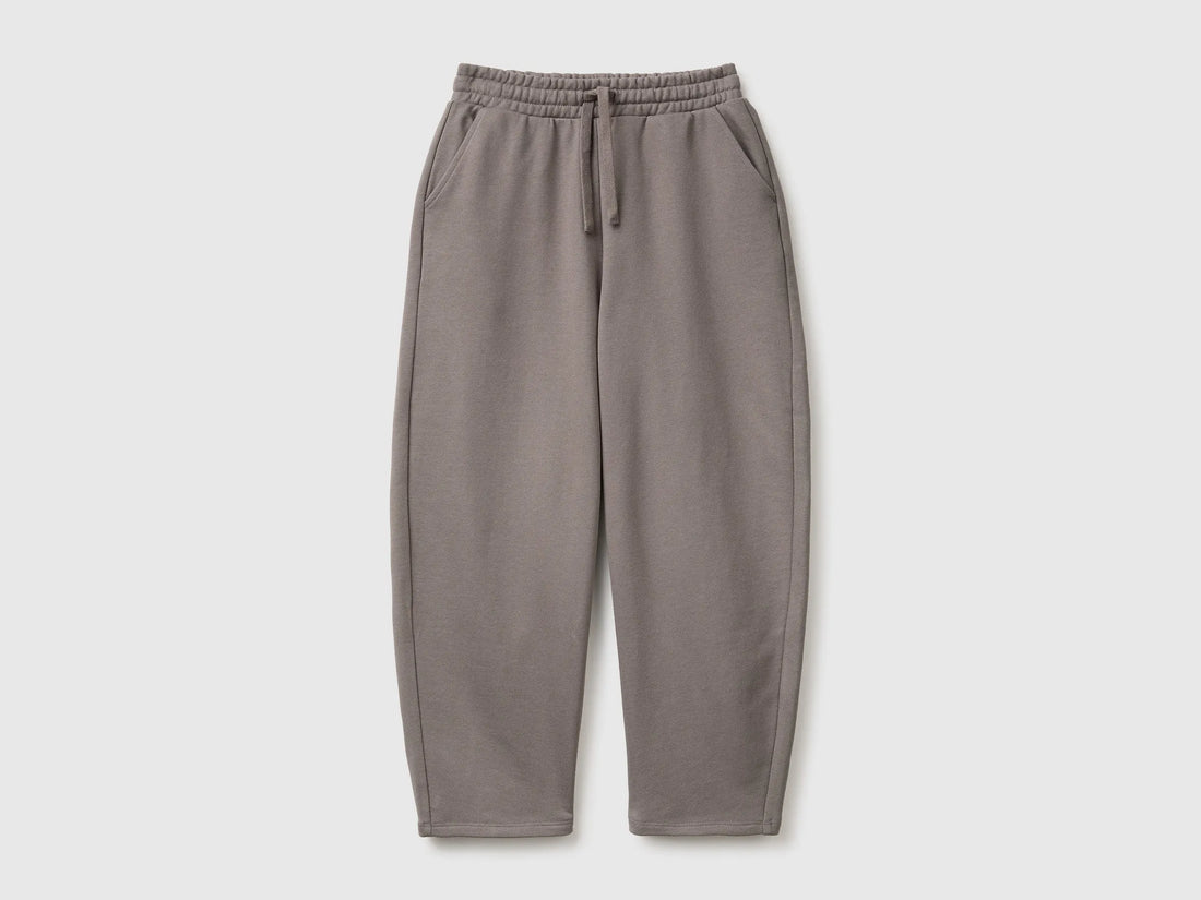 Benetton Gray Girls Barrel-Fit Joggers in Fleece SKU: 38O3CF076_39R Image 01