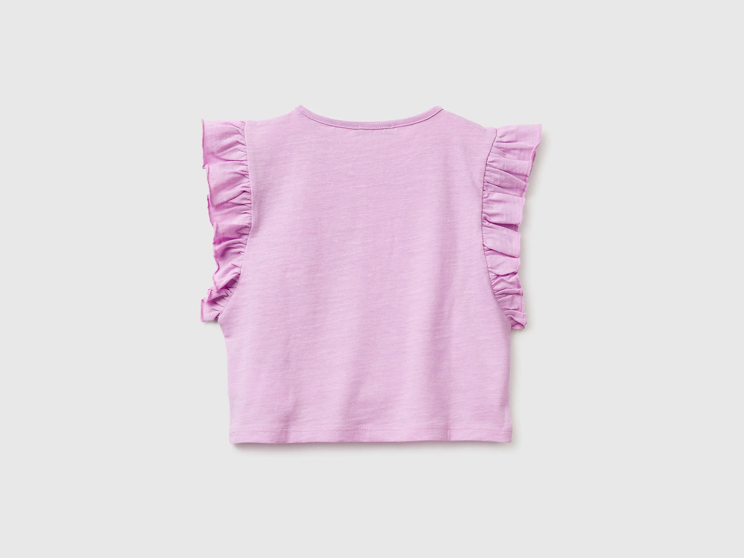 Benetton Lilac Girls Cropped T-Shirt with Print and Embroidery SKU: 38V4G10MU_00L Image 02