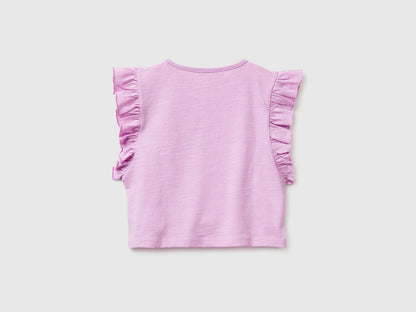 Benetton Lilac Girls Cropped T-Shirt with Print and Embroidery SKU: 38V4G10MU_00L Image 02