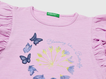 Benetton Lilac Girls Cropped T-Shirt with Print and Embroidery SKU: 38V4G10MU_00L Image 03