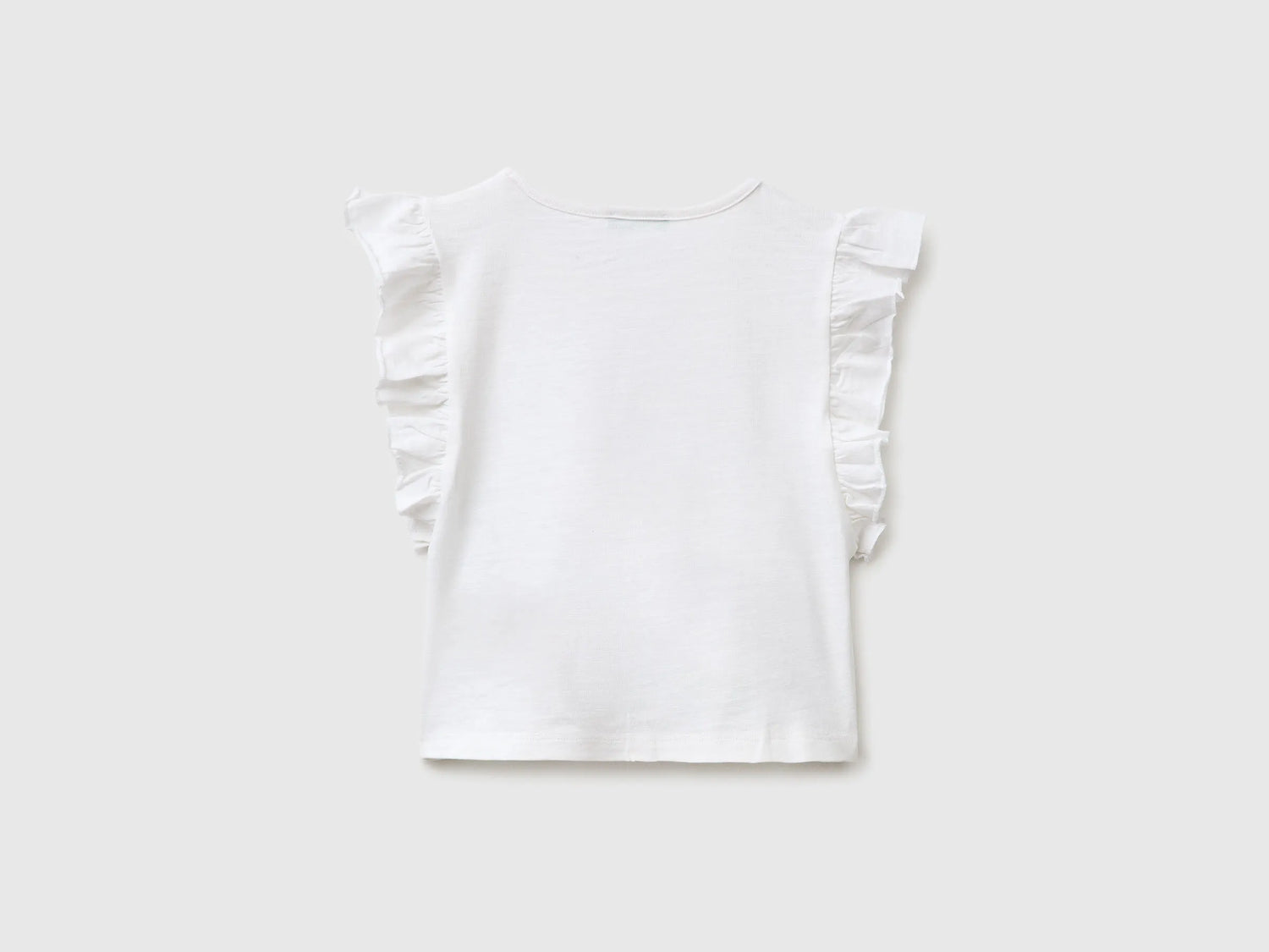 Benetton White Girls Cropped T-Shirt with Print and Embroidery SKU: 38V4G10MU_101 Image 02