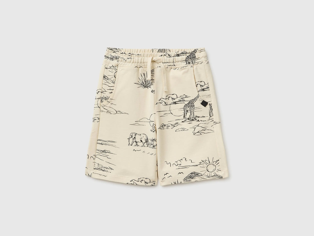 Benetton Creamy white Boys Printed Sweatshirt Bermuda Shorts SKU: 3959C903V_73L Image 01