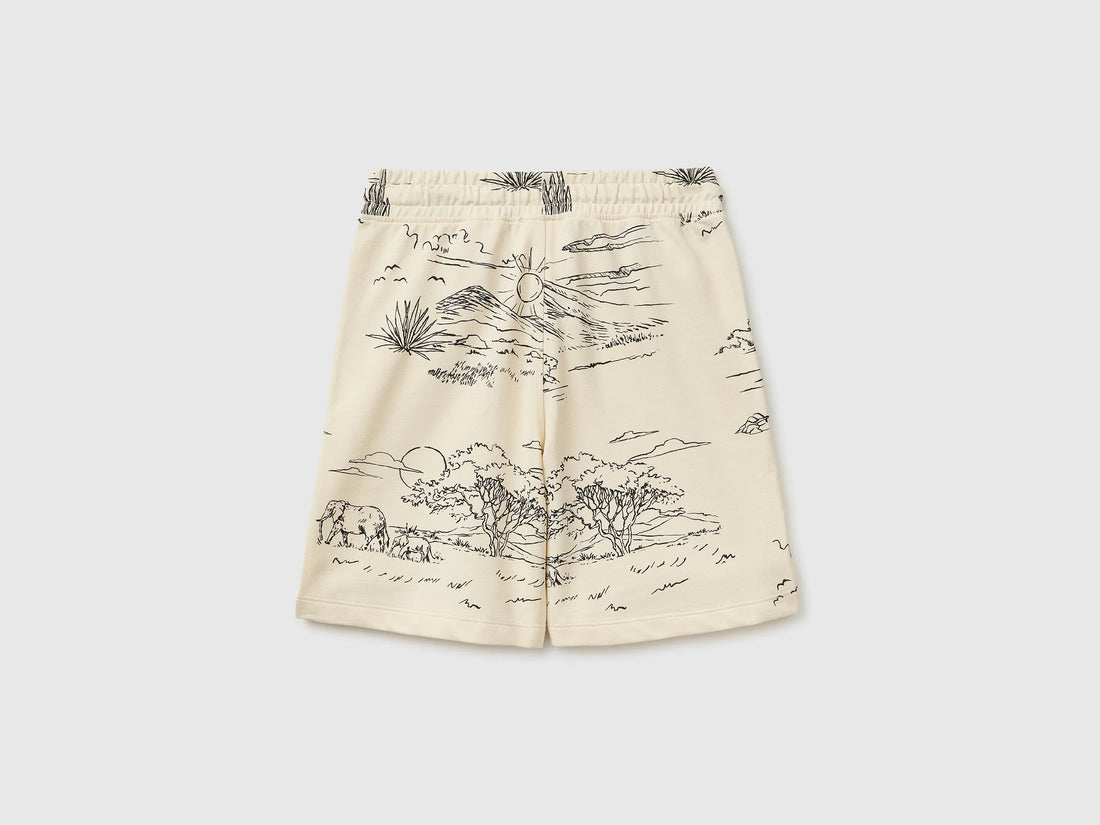 Benetton Creamy white Boys Printed Sweatshirt Bermuda Shorts SKU: 3959C903V_73L Image 02