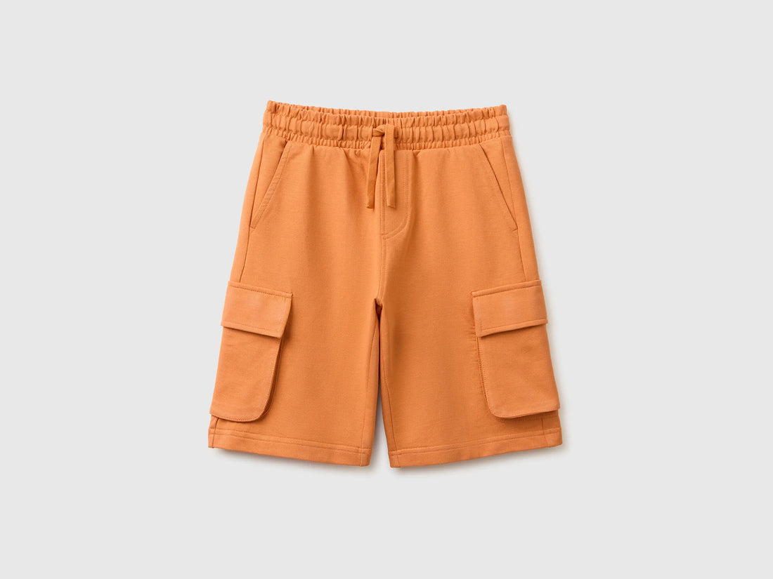 Benetton Orange Boys Fleece Bermuda Shorts with Pockets SKU: 39DJC902N_0D1 Image 01