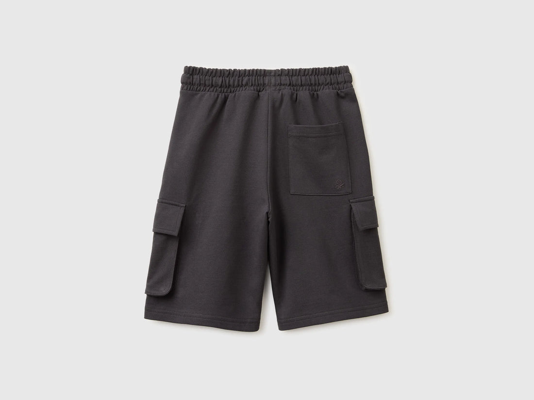 Benetton Dark Gray Boys Fleece Bermuda Shorts with Pockets SKU: 39DJC902N_19E Image 02