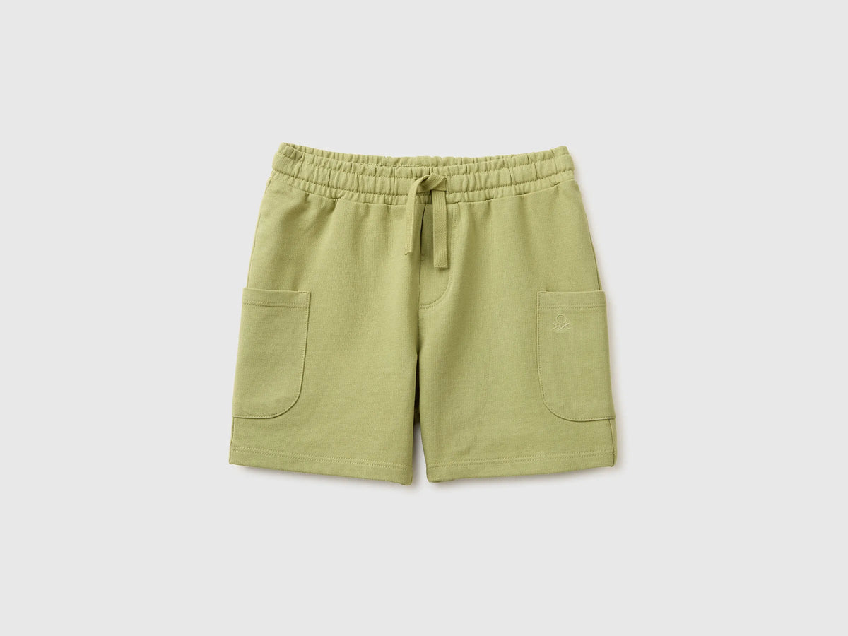 Benetton Military Green Boys Cargo Bermuda Shorts with Drawstring SKU: 39DJG901C_1Q1 Image 01