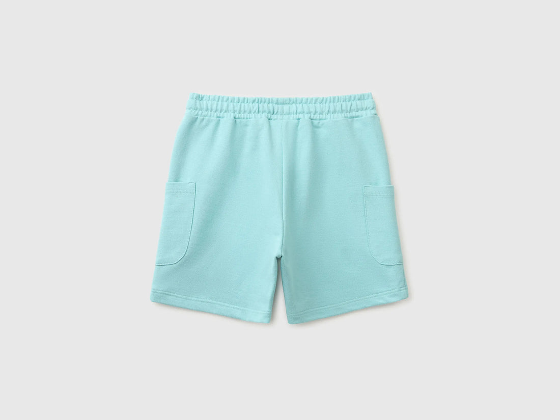Benetton Aqua Boys Cargo Bermuda Shorts with Drawstring SKU: 39DJG901C_3L7 Image 02