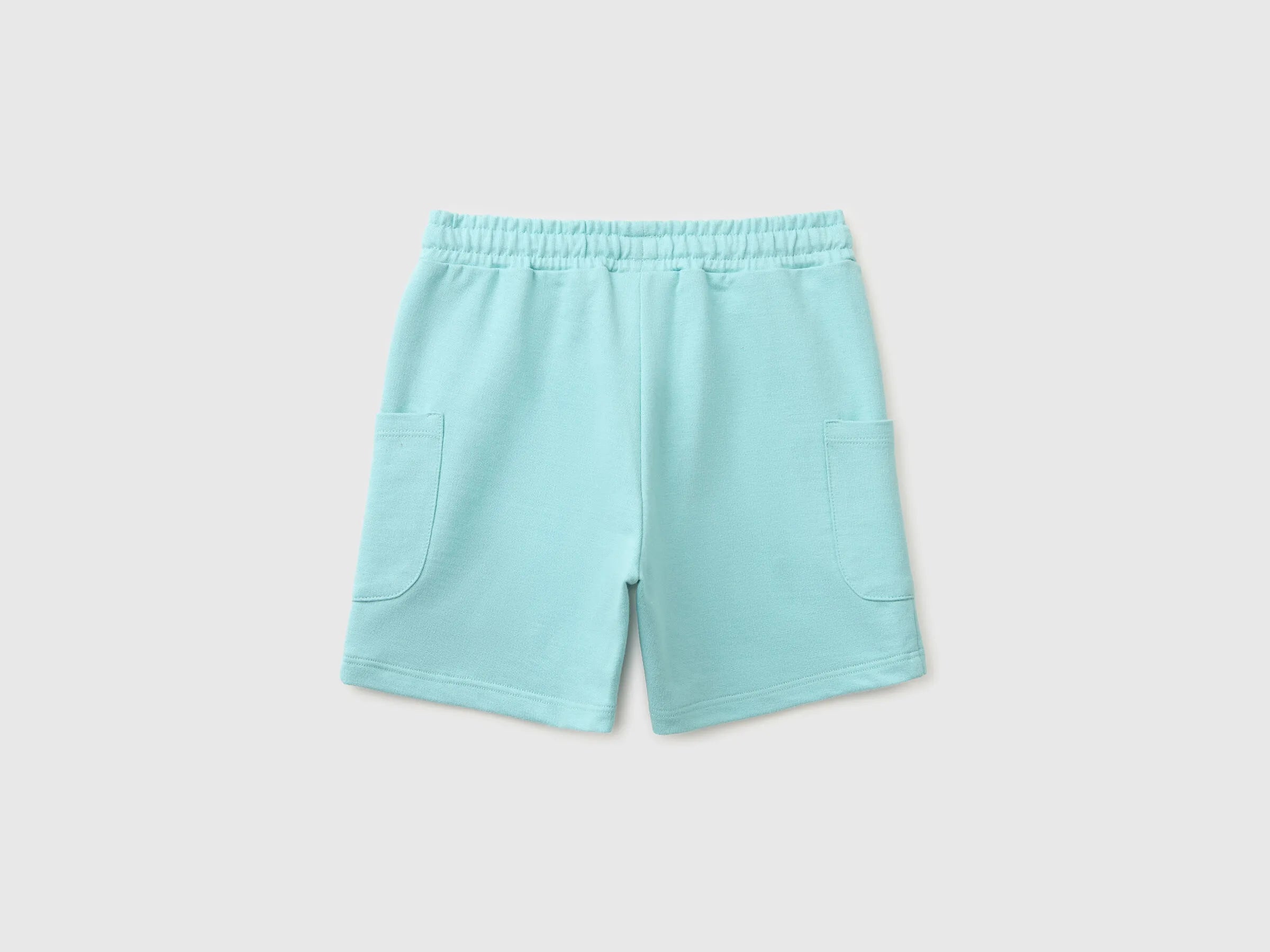 Benetton Aqua Boys Cargo Bermuda Shorts with Drawstring SKU: 39DJG901C_3L7 Image 02