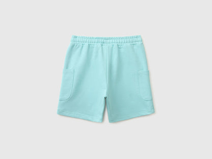 Benetton Aqua Boys Cargo Bermuda Shorts with Drawstring SKU: 39DJG901C_3L7 Image 02