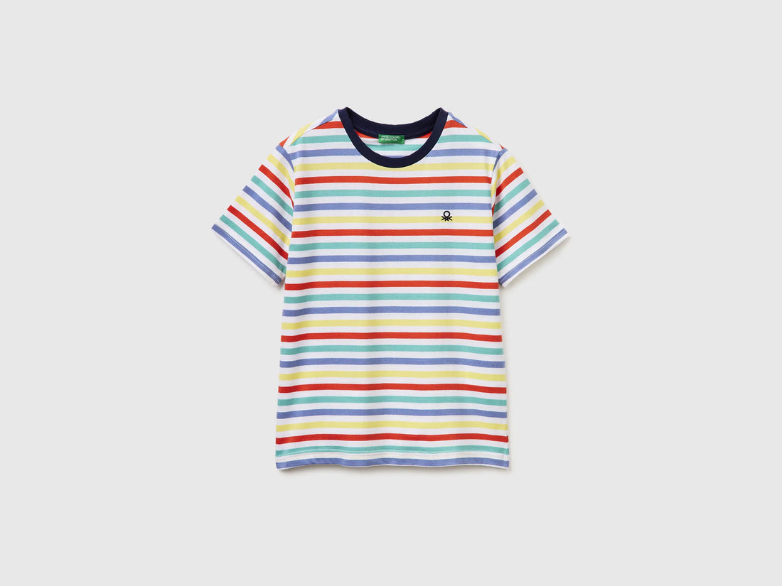 Benetton Sky Blue Boys Striped T-Shirt SKU: 39IAC10S8_906 Image 01