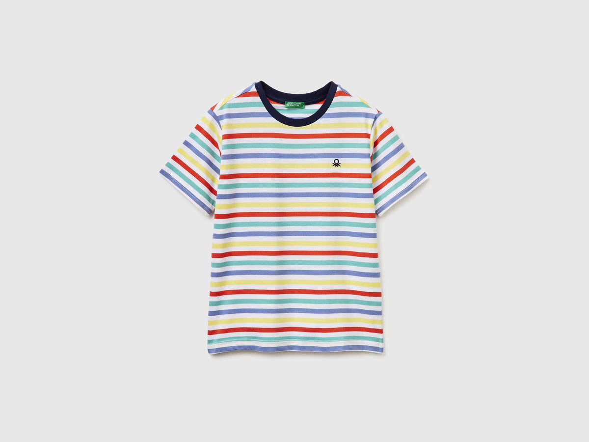 Benetton Sky Blue Boys Striped T-Shirt SKU: 39IAC10S8_906 Image 01