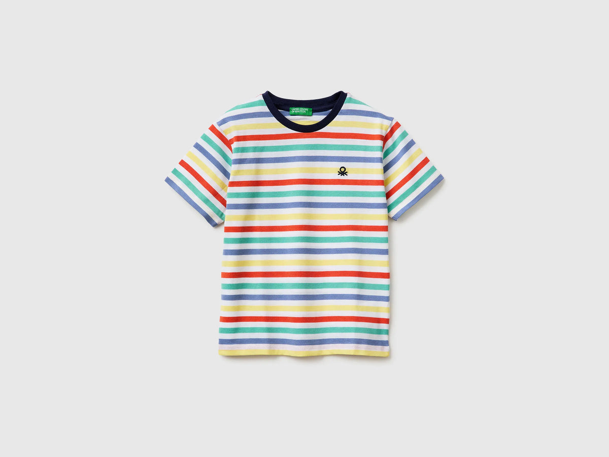 Benetton Air Force Blue Boys Striped Short-Sleeved T-Shirt SKU: 39IAG10LL_906 Image 01