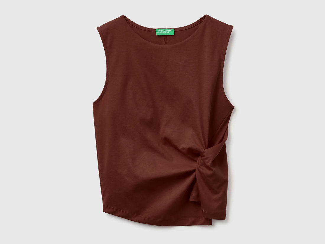 Benetton Brown Women Top with Knot SKU: 39JSDH01G_0Y5 Image 01