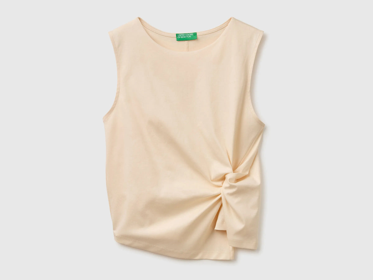 Benetton Creamy White Women Top with Knot SKU: 39JSDH01G_25E Image 01