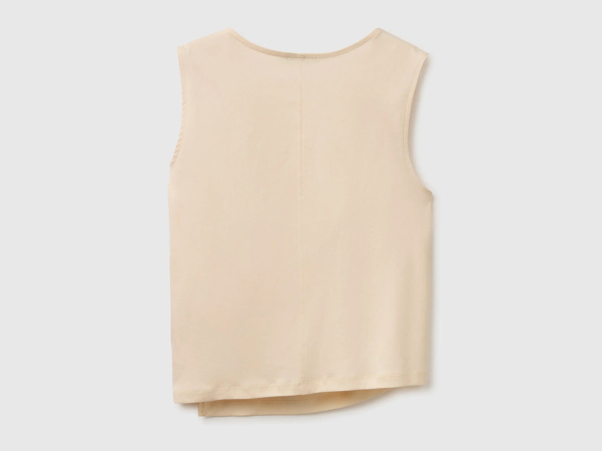 Benetton Creamy White Women Top with Knot SKU: 39JSDH01G_25E Image 02