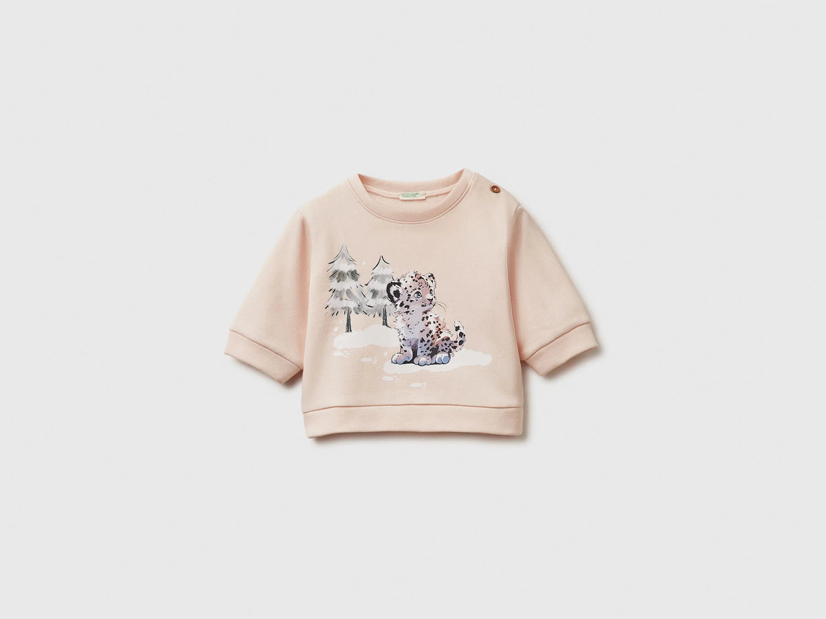 Benetton_Pink_Hoodie with Print in Cotton Blend_39M2A106Q_1B7_01