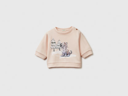 Benetton_Pink_Hoodie with Print in Cotton Blend_39M2A106Q_1B7_01