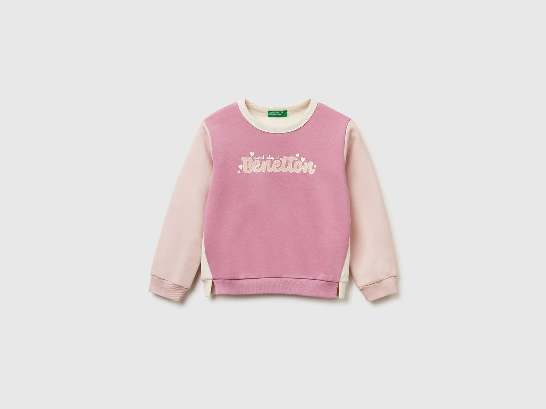 Benetton_Pink_Pullover Sweatshirt with Glittery Print_39M2G10KY_901_01