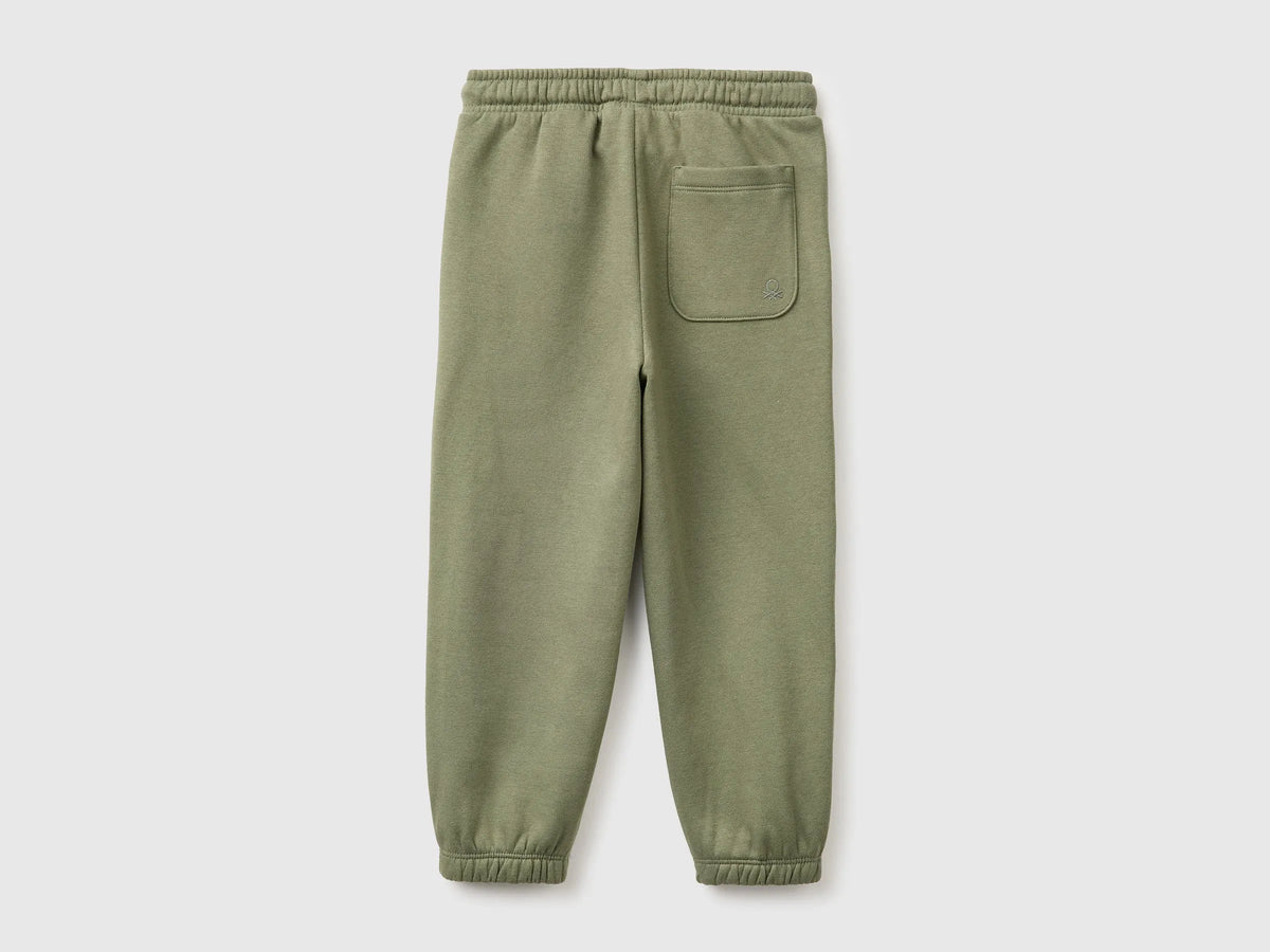 Benetton Military Green Boys Joggers in Warm Fleece SKU: 39M2GF05O_07N Image 02