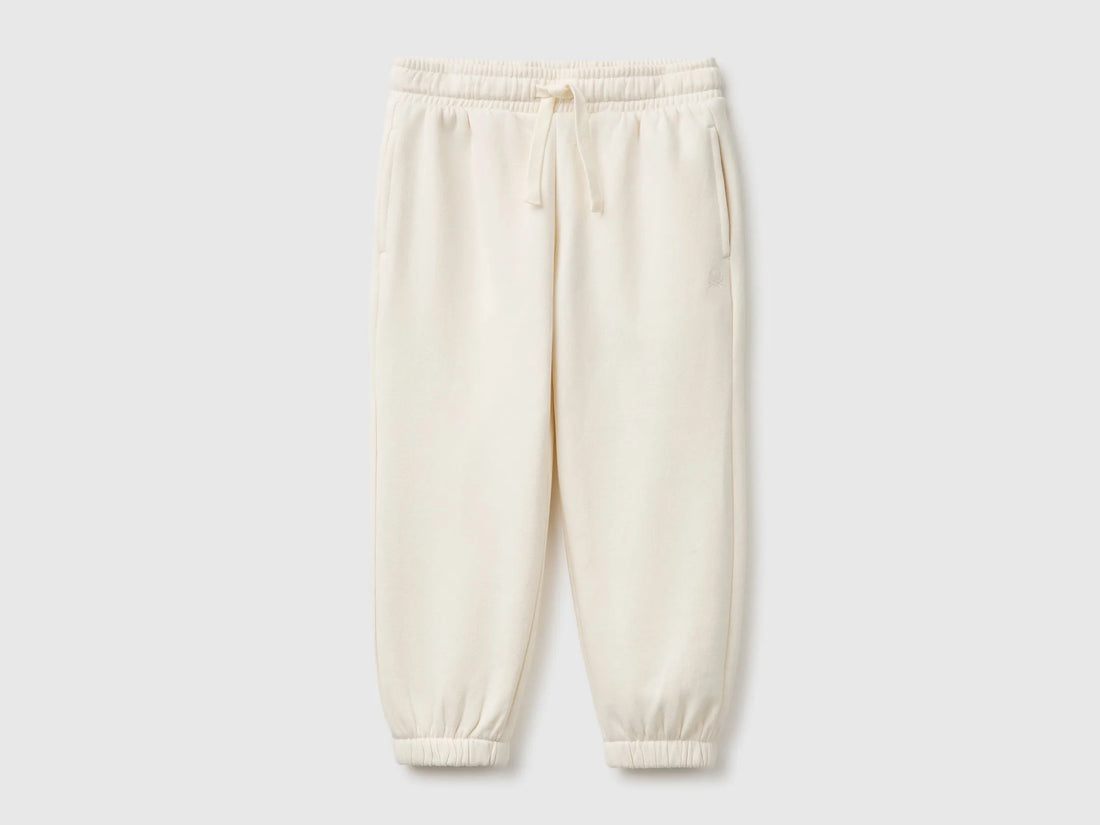 Benetton Creamy White Girls Joggers in Warm Fleece SKU: 39M2GF05P_0R2 Image 01