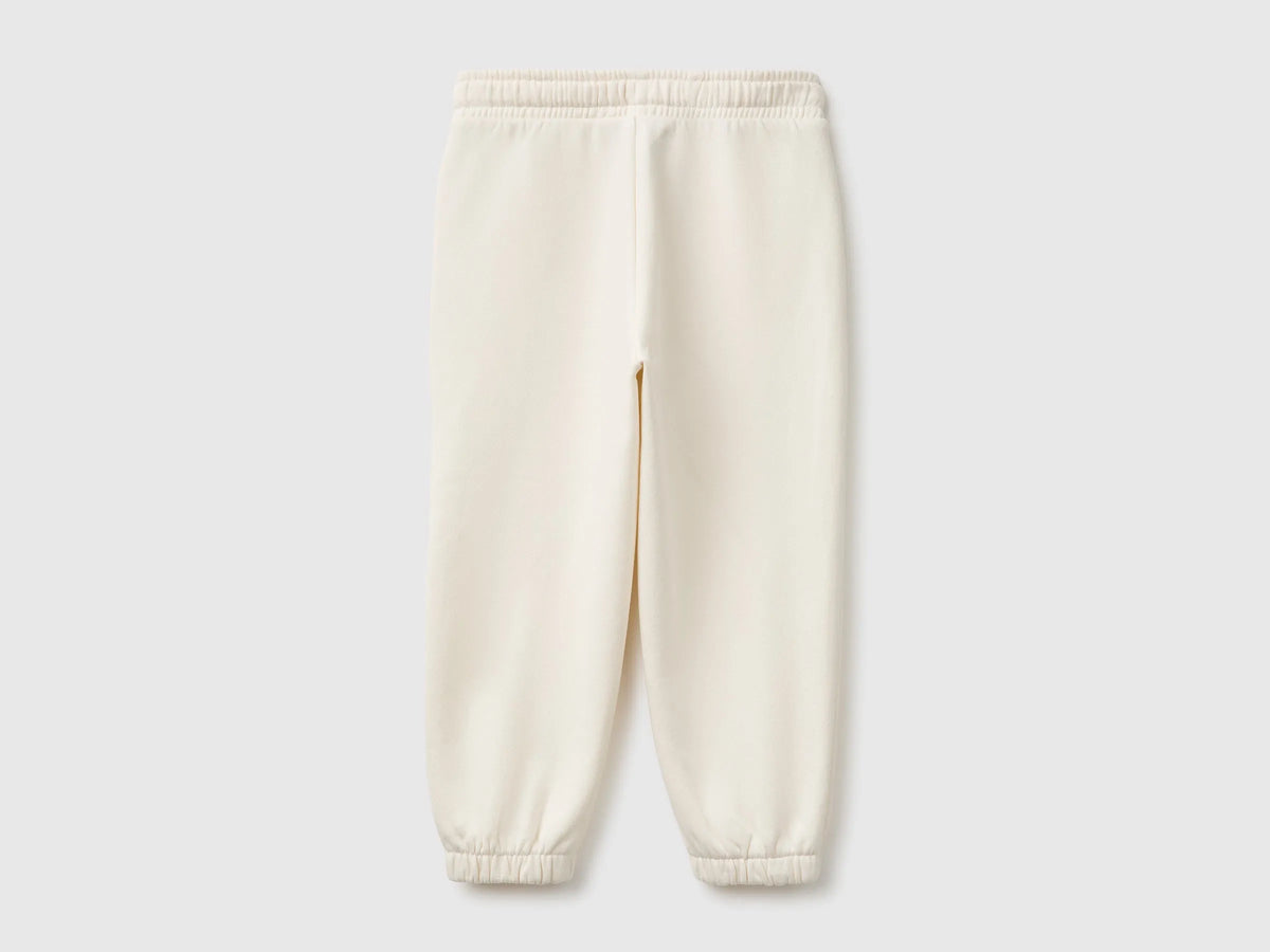 Benetton Creamy White Girls Joggers in Warm Fleece SKU: 39M2GF05P_0R2 Image 02