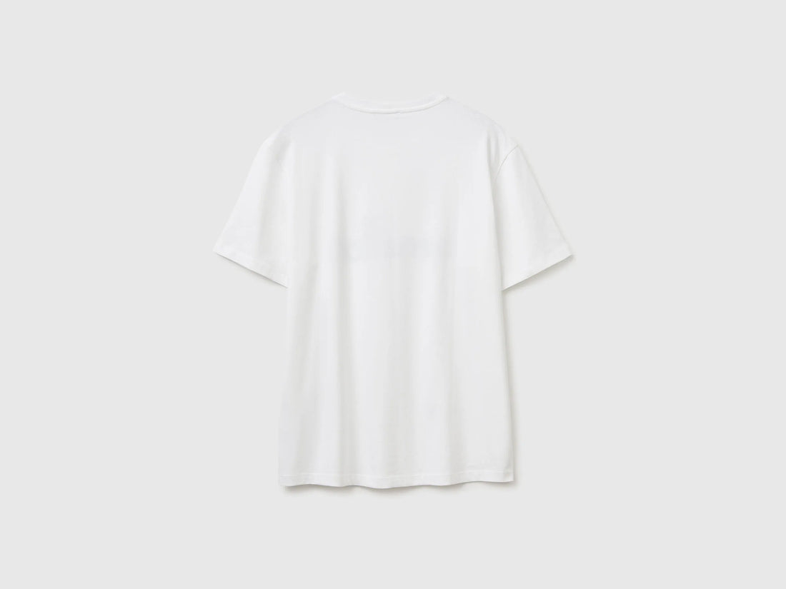 Benetton White Men Cotton T-Shirt with Logo SKU: 39VFU1096_906 Image 02