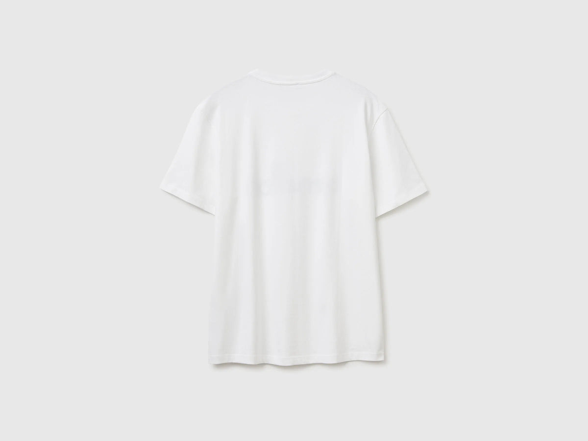Benetton White Men Cotton T-Shirt with Logo SKU: 39VFU1096_906 Image 02