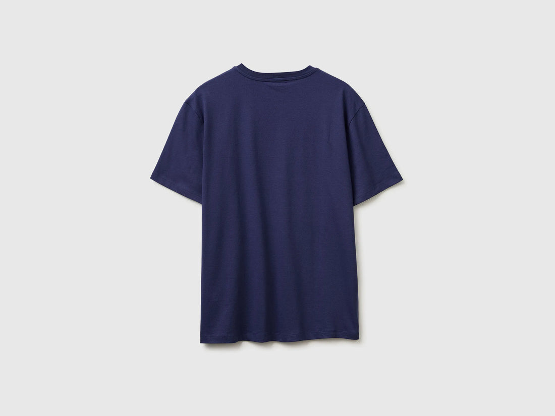 Benetton Dark Blue Men Cotton T-Shirt with Logo SKU: 39VFU1096_907 Image 02